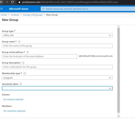 Create New Office 365 Group in Azure After